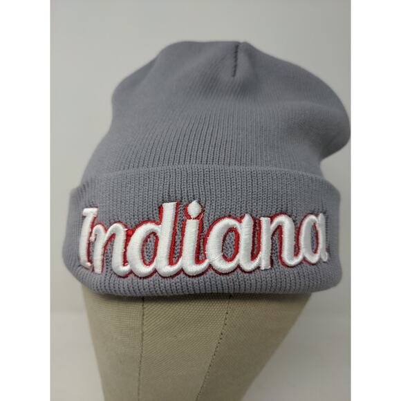 Indiana Beanie Hat Gray Embroidered Spell Out Logo Knit Soft - Picture 3 of 9